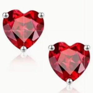 Red Heart Stud Earrings in Sterling Silver